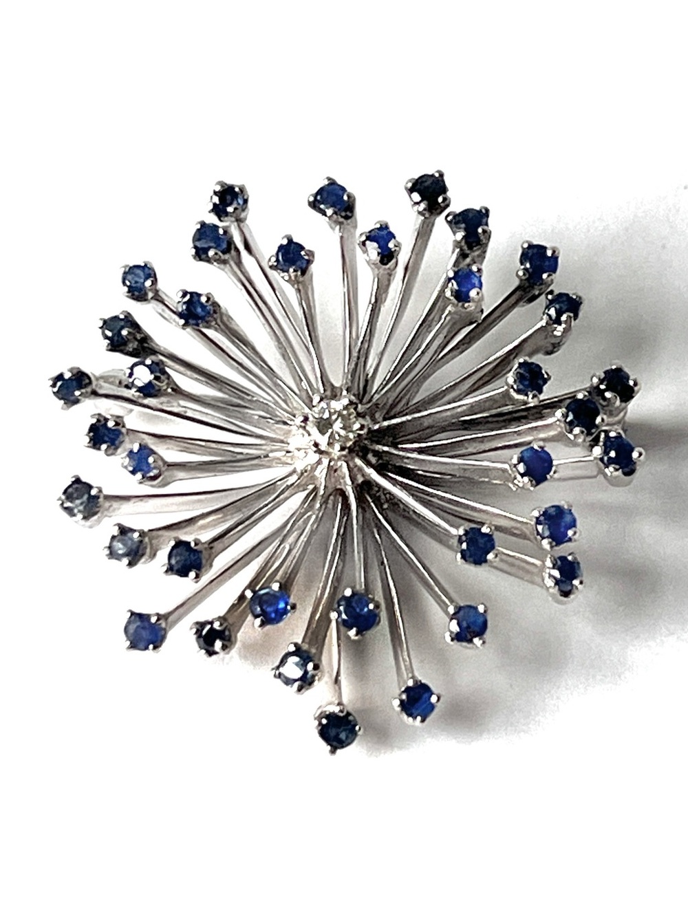 Vintage 14k Star Brooch Sapphire & Diamond 1960's Space Age Atomic Starburst